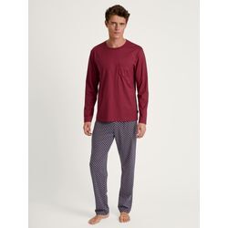 Pyjama CALIDA "Relax Imprint" Gr. XL (56), rot (mars rot), Herren, Obermaterial: 100% Baumwolle, unifarben, gemustert, Homewear-Sets, mit aufgesetzter Brusttasche