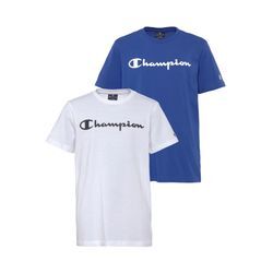 T-Shirt CHAMPION "2Pack Crewneck T-Shirt - für Kinder", Kinder, Gr. L (152/158), blau (blau, weiß), Obermaterial: 100% Baumwolle, sportlich, Rundhals, Kurzarm, Shirts