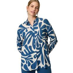 Schlupfbluse ZERO "zero Oversized-Bluse mit Blattmuster", Damen, Gr. 34, blau (creamblau), Web, Obermaterial: 100% Viskose. Ärmelfutter: ohne Futter., bedruckt, casual, figurumspielend normal, Langarm weit Manschette mit Knöpfen, Blusen