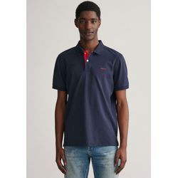 Poloshirt GANT "REG CONTRAST PIQUE SS RUGGER", Herren, Gr. L, blau (evening blau), Piquu00e9, Obermaterial: 96% Baumwolle, 4% Elasthan, unifarben mit Farbeinsatz, casual, regular fit hüftlang, hoch geschlossener Ausschnitt, Kurzarm Rippbündchen, Shirts, mit kontrastfarbenen Einsätzen