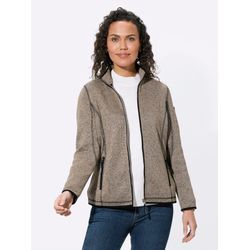 Fleecejacke CASUAL LOOKS, Damen, Gr. 52, beige (sesam, schwarz, gemustert), 100% Polyester, Paspelierung:100% Polyester, gemustert, mehrfarbig, meliert, Langarm, Jacken