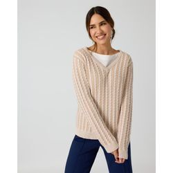 Bicolor-Pullover mit Zopfmuster