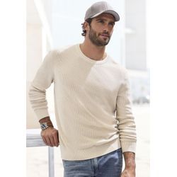 Strickpullover JOHN DEVIN, Herren, Gr. S (44/46), beige, Strick, Rippstrick, Obermaterial: 50% Baumwolle, 50% Polyacryl, unifarben, casual, regular fit, Rundhals, Langarm Strickbündchen, Pullover, in modischen Farben aus Baumwollmischung