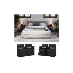 Vicco Nachttisch 2er Set Monty, 39,6 x 59,1 cm, Schwarz, 2 Schubfächer