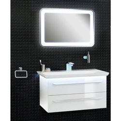 M9 Badmöbel Set 4-teilig, 100cm breit, Weiß, mit led u. Spiegelelement-90131145 - Lanzet