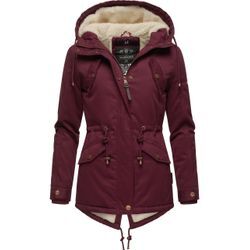 Winterjacke MARIKOO "Manolya", Damen, Gr. S (36), rot (weinrot), Oberstoff: 100% Baumwolle, Futter: 100% Polyester, Wattierung: 100% Polyester, Ärmelfutter: 100% Polyester, casual, figurbetont Po-bedeckend, hoch geschlossener Ausschnitt, Jacken, stylischer Kurzmantel mit weichem Teddyfell-Futter