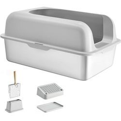 Mophorn - xl Katzentoilette aus Edelstahl – 15 cm tief, geruchsfrei, mit Filter-Fußteil, Schaufel und hohen Seitenwänden, leicht zu reinigen, ideal