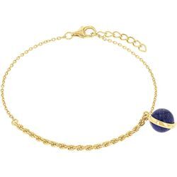 Armband AMOR "Kugel, Kordelkettengliederung, 2038283", gold (gelbgoldfarben, blau, blau), Armbänder, Damen, Silber 925 (Sterlingsilber), mit Lapislazuli