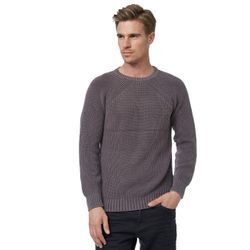 Strickpullover RUSTY NEAL, Herren, Gr. L, grau (stein), 50% Polyacryl, 50% Baumwolle, unifarben, casual, normal, Rundhals, Langarm, Pullover, im einfarbigen Design