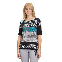 Kurzarmshirt BETTY BARCLAY "Betty Barclay Casual-Shirt mit Tunnelzug", Damen, Gr. 36, blau (grau, petrol), Jersey, Obermaterial: 95% Viskose, 5% Elasthan., casual, figurumspielend normal, U-Boot-Ausschnitt, Halbarm, Shirts, Glitzer