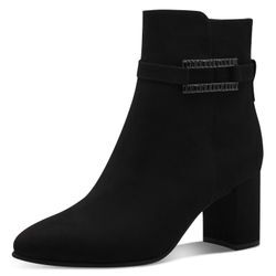 Stiefelette MARCO TOZZI, Damen, Gr. 39, schwarz, Textil, unifarben, elegant, Schuhe, Blockabsatz, Ankleboots mit modischem Zierriegel und Schmucksteine