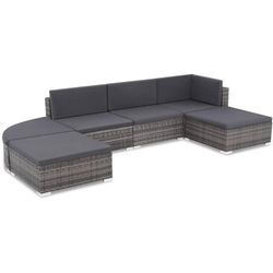 6-tlg. Garten-Lounge-Set mit Auflagen Poly Rattan Grau Vidaxl