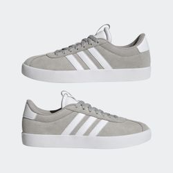 Sneaker ADIDAS SPORTSWEAR "VL COURT 3.0", Gr. 43, grau (grau two, cloud weiß, silber metallic), Leder, Synthetik, sportlich, Schuhe, inspiriert vom Design des adidas samba