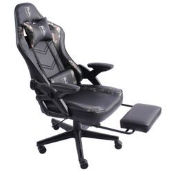 Gaming Stuhl im modernen Racing-Design mit ausziehbarer Fußstütze Gaming Chair mit verstellbaren Design Armlehnen ergonomischer Schreibtischstuhl mit extra Stützkissen