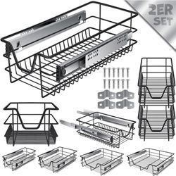 Teleskopschublade Küchenschublade Küchenschrank Korbauszug Schrankauszug Vollauszug Schublade 2x 30cm - Schwarz - Kesser