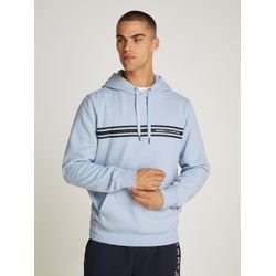 Kapuzensweatshirt TOMMY HILFIGER "CENTRAL CHEST STRIPE HOODY", Herren, Gr. L, blau (breezy blau), Sweatware, Obermaterial: 60% Baumwolle, 40% Polyester, casual, regular fit, Langarm Rippbündchen, Sweatshirts, mit kontrastfarbenen Print