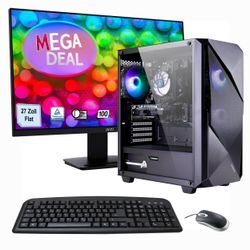 HYRICAN PC-Komplettsystem "MegaDeal Gaming-PC-Set Striker", E (A-G), schwarz, Microsoft Windows 11 Home (64 Bit), 32 GB RAM, Computer-Komplettsysteme, Windows 11 + MSI PRO MP273ADE Monitor, 69cm (27") + Maus & Tastatur