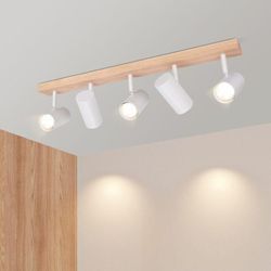 Gbly - Deckenleuchte 5 Flammig Deckenstrahler Holz - Deckenlampe Weiß Deckenspots GU10 Wohnzimmerlampe 350° Flurlampe Decke Spotlight Flur für