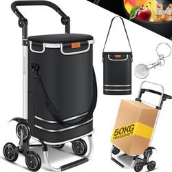 KESSER® Einkaufstrolley Treppensteiger mit Kühlfach klappbar mit 56L Kapazität und belastbar bis 50kg 3in1 Trolley Sackkarre & Umhängetasche Faltbarer Einkaufswagen inkl. Einkaufschip