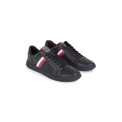 Sneaker TOMMY HILFIGER "ESSENTIAL LEATHER CUPSOLE", Herren, Gr. 43, schwarz, Leder, sportlich, Schuhe, mit typischen Streifen, Freizeitschuh, Halbschuh, Schnürschuh