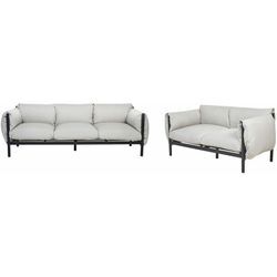 Lounge Set Hellgrau und Schwarz Aluminium 2-teilig für 5 Personen mit Kissen Stoff 2er und 3er Sofa Outdoor Terrasse Garten Ausstattung Möbel