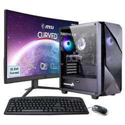 HYRICAN PC-Komplettsystem "MegaDeal Gaming-PC-Set Striker", F (A-G), schwarz, Microsoft Windows 11 Home (64 Bit), 32 GB RAM, Computer-Komplettsysteme, Windows 11 + MSI G32C4 E2 Monitor Curved 80cm (32") + Maus & Tastatur