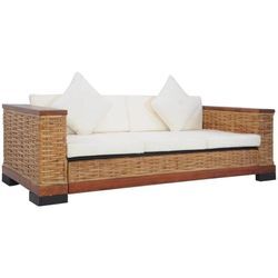 3-Sitzer-Sofa mit Kissen Braun Natürliches Rattan vidaXL