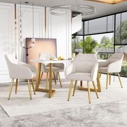 Okwish - Essgruppe (Set, Esstisch 117×68×75cm mit 4 Stühlen), modernes Küchentischset, Esszimmerstühle, Küchenstuhl mit Rückenlehne, weiße