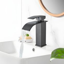 Wasserfall Waschtischarmatur, Wasserhahn Bad Schwarz, Kaltes und Heißes waschamatur waschbecken, Wasserhahn Waschbecken für Badezimmer,