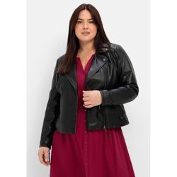 Lederjacke SHEEGO "Große Größen", Damen, Gr. 40, schwarz, Obermaterial: 100% Leder;Futter: 100% Polyester, unifarben, casual, figurbetont kurz, ohne Ausschnitt, Langarm, Jacken, aus Lammnappa, im Biker-Stil