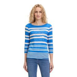 3/4-Arm-Shirt BETTY BARCLAY "Betty Barclay Basic Shirt mit Strass", Damen, Gr. 36, blau (blau, beige), Jersey, Obermaterial: 95% Viskose, 5% Elasthan., feminin, figurumspielend normal, U-Boot-Ausschnitt, 3/4-Ärmel, Shirts, Muster