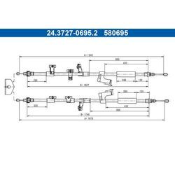 ATE Seilzug, Feststellbremse für FORD AV61-2A603-BH AV61-2A603-BD 1710276 24.3727-0695.2