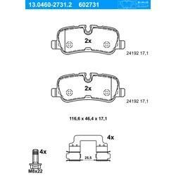 ATE Bremsbelagsatz, Scheibenbremse hinten rechts links mit Zubehör für LAND ROVER LR015519 13.0460-2731.2