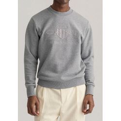 Sweatshirt GANT "D1. TONAL ARCHIVE SHIELD C-NECK", Herren, Gr. 5XL, grau (grau melange), Sweatware, Obermaterial: 100% Baumwolle, casual, normal hüftbedeckend, Rundhals, Langarm eingesetzt Rippbündchen, Sweatshirts, mit Logostickerei auf der Brust