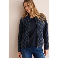 Cardigan CECIL, Damen, Gr. L (42), blau (universal blau), Stoff, 72% Polyester, 25% Viskose, 3% Elasthan, Strukturmuster, casual, gerade normal, hoch geschlossener Ausschnitt, Langarm Bündchen, Strickjacken, mit Elastiksaum