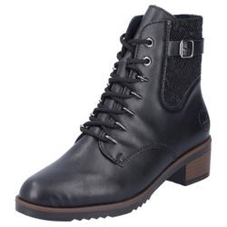 Schnürstiefelette RIEKER, Damen, Gr. 36, schwarz, Lederimitat, Elastischer Einsatz, unifarben, klassisch, Schuhe, Schnürboots, Trachtenstiefelette, Blockabsatz, Innenreißverschluss