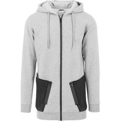 Sweatjacke URBAN CLASSICS "Urban Classics Herren Long Peached Tech Zip Hoody", Herren, Gr. S, grau (grau schwarz), 85% Baumwolle, 15% Polyester, unifarben, Langarm, Sweatjacken