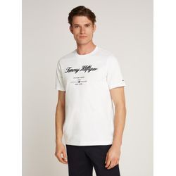 T-Shirt TOMMY HILFIGER "SCRIPT LOGO TEE", Herren, Gr. M, weiß, Single Jersey, Obermaterial: 100% Baumwolle, casual, regular fit hüftlang, Rundhals, Kurzarm abgesteppt, Shirts, mit aufgesticktem Logo