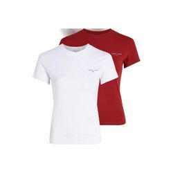 T-Shirt TOMMY JEANS "Tjw 2Pack Slim Linear Tee", Damen, Gr. M (38), rot (regatta rot, weiß), Single Jersey, Obermaterial: 100% Baumwolle, unifarben, Basic, slim fit kurz, Rundhals, Kurzarm abgesteppt, Shirts, mit Logoschriftzug, in Unifarbe