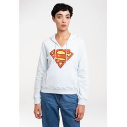 Kapuzensweatshirt LOGOSHIRT "DC Comics - Superman", Damen, Gr. L, blau (hellblau), 70% Baumwolle, 30% Polyester, unifarben, casual, normal, ohne Ausschnitt, Langarm, Sweatshirts, mit lizenziertem Print