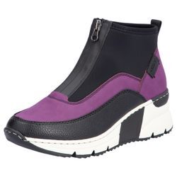 Keilsneaker RIEKER, Damen, Gr. 38, schwarz (schwarz, lila), Lederimitat, Textil, sportlich, Schuhe, Stiefelette, Keilboots, High Top Sneaker mit Reißverschluss vorne