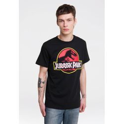 T-Shirt LOGOSHIRT "Jurassic Park Logo", Herren, Gr. L, schwarz, 100% Baumwolle, unifarben, casual, normal, Rundhals, Kurzarm, Shirts, mit coolem Print