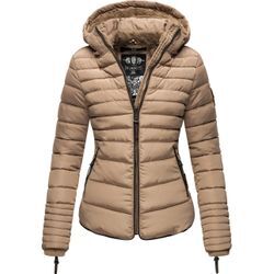 Winterjacke MARIKOO "Amber", Damen, Gr. XXL (44), grau (helltaupe), Obermaterial: 100% Polyester, Futter: 100% Polyester, Wattierung: 100% Polyester, Ärmelfutter: 100% Polyester, casual, figurbetont hüftbedeckend, Langarm verstellbar Rippstrickbündchen mit Reißverschluss, Jacken, stylische Steppjacke mit Teddyfutter