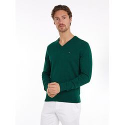 V-Ausschnitt-Pullover TOMMY HILFIGER "PIMA ORG CTN CASHMERE V NECK", Herren, Gr. XXL, grün (ornamental grün heather), Obermaterial: 92% Baumwolle, 8% Kaschmir, casual, V-Ausschnitt, Langarm, Pullover