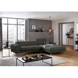 Ecksofa W.SCHILLIG "piedroo, Designsofa mit tollem Sitzkomfort, bequem und elegant, L-Form", grün (hunter r66), B:303cm H:70cm T:193cm, Chenille-Flachgewebe R66 (85% Polyester, 15% Nylon), Sofas, Kopfteilverstellung, wahlweise mit Sitztiefenverstellung, Breite 303cm