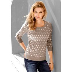 Strickpullover INSPIRATIONEN "Pullover", Damen, Gr. 36, grau (taupe, weiß, getupft), 100% Polyacryl, gemustert, mehrfarbig, figurumspielend, Langarm, Pullover