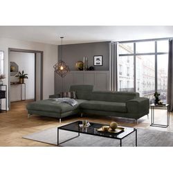 Ecksofa W.SCHILLIG "piedroo, Designsofa mit tollem Sitzkomfort, bequem und elegant, L-Form", grün (hunter r66), B:303cm H:70cm T:193cm, Chenille-Flachgewebe R66 (85% Polyester, 15% Nylon), Sofas, Kopfteilverstellung, wahlweise mit Sitztiefenverstellung, Breite 303cm