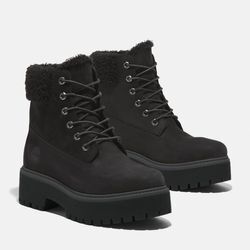 Winterboots TIMBERLAND "STONE STREETMID WARM LINED WATERPROOF BOOT", Damen, Gr. 39, schwarz (schwarz nubuck), Leder, Textil, sportlich, Schuhe, Snowboots, Winterstiefel, Winterschuhe, wasserdicht und gefüttert