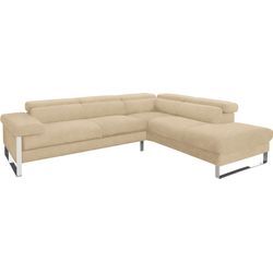 Ecksofa W.SCHILLIG "finn, toller Sitzkomfort, L-Form, hochwertige Verarbeitungsdetails", beige (sahara s37), B:281cm H:71cm T:230cm, Flachgewebe S22 (100% Polyester), Stoff S37 (100% Polyester), Longlife Xtra-Leder Z59: Glattleder mit modischer Prägung. Hautstärke 0, 9 - 1, 1 mm, Sofas, German Design Award 2016, Fußgestell Chrom glänzend, Breite 281 cm