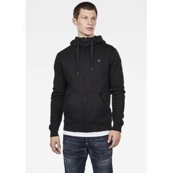 Kapuzensweatjacke G-STAR "Premium Basic Hooded Zip Sweater", Herren, Gr. L (52/54), schwarz (dunkel schwarz), angeraute Sweatware, Obermaterial: 55% Baumwolle, 45% Polyester, unifarben, modisch, normal, Rundhals, Langarm Rippbündchen, Sweatjacken